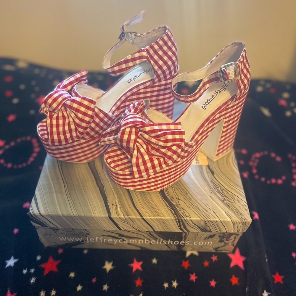 Jeffrey Campbell Vintage Unique Red Gingham Bow Platform Heels